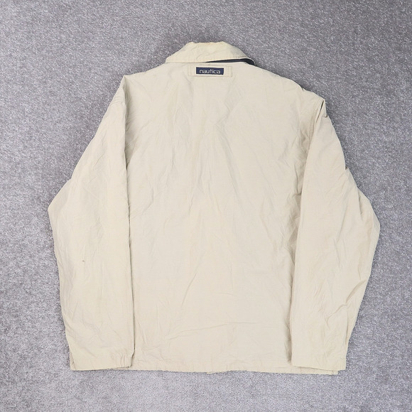 VTG 90s Nautica Snap Large Beige Long Sleeve Collared Windbreaker Jacket - Picture 2 of 15